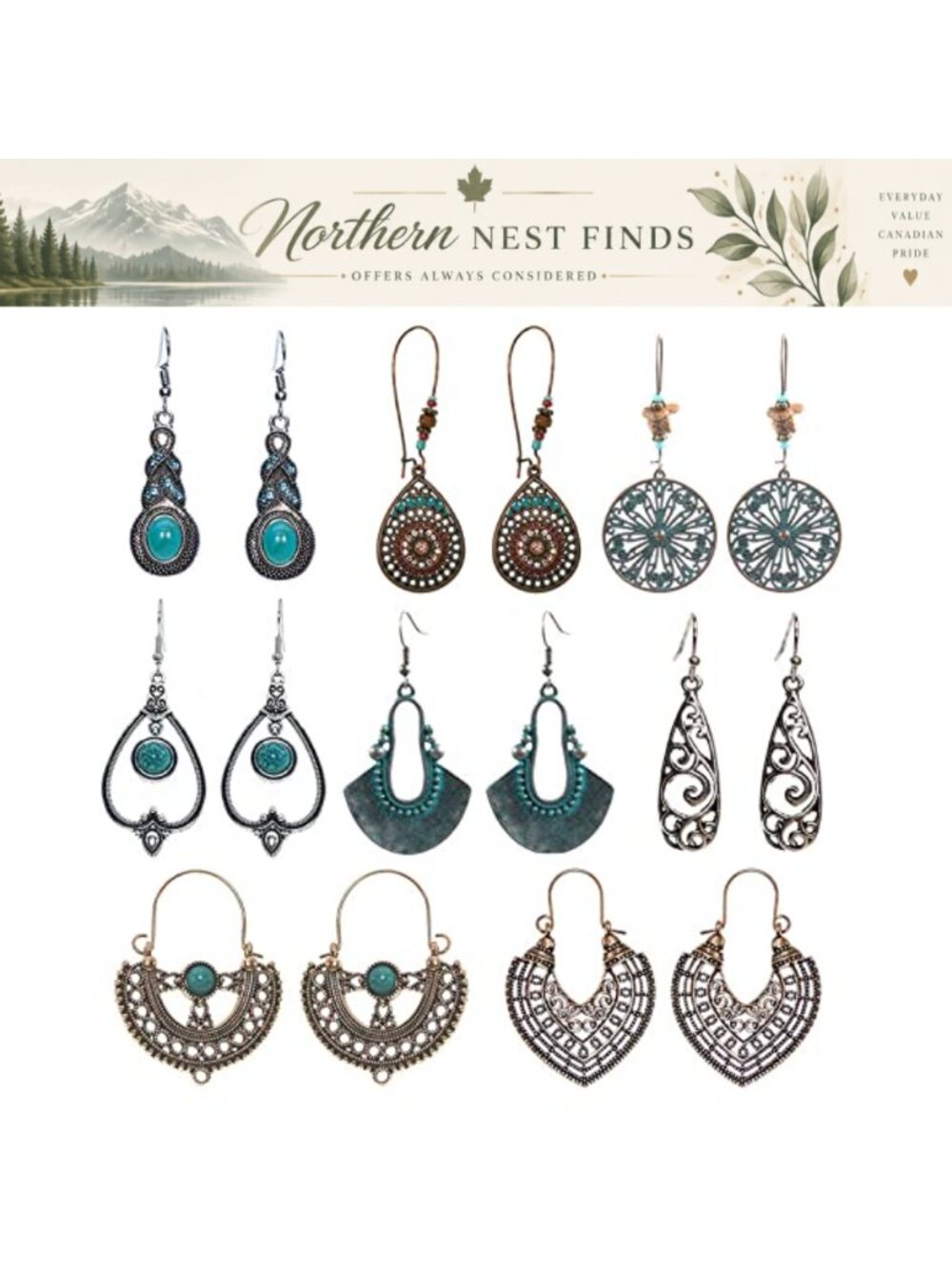 Bohemian Waterdrop Dangle Earrings Vintage Retro Boho Drop Earrings Set